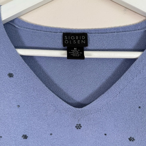 Sigrid Olsen Women’s Blue Knit Beaded Stretch Pullover V-Neck Sweater M - Picture 2 of 5